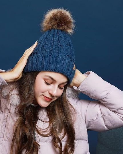REDESS Women Winter Pompom Beanie Hat with Warm Fleece Lined, Thick Slouchy Snow Knit Skull Ski Cap