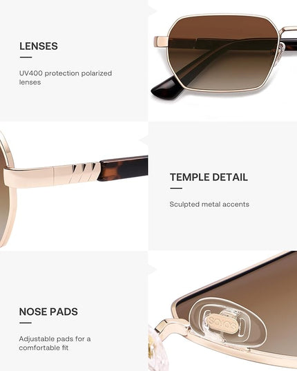 SOJOS Retro Rectangle Polarized 90s Sunglasses for Women Men,Trendy Narrow Hexagon Square Shades SJ1270