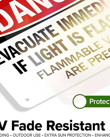 Danger Evacuate Immediately If Light is Flashing Flammable Vapors are Present Sign, 10x7 Inches, Rust Free .040 Aluminum, Fade Resistant, Made in USA by My Sign Center