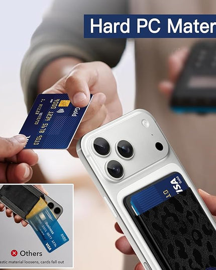 Stronger Magnetic Card Slot Wallet for iPhone 17/16/15/14/13/12 Series (Not for 13/12 Mini), Cheetah Leopard Pattern Hard Card Holder Fit 3 Cards Compatible with Magsafe Accessories, Black