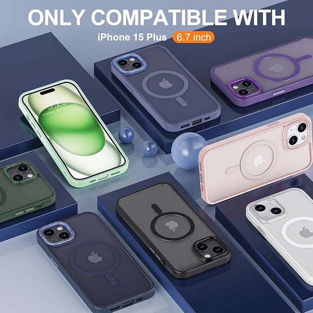 Hython Case for iPhone 15 Plus Case Magnetic Translucent Matte Phone Cases 6.7" [Compatible with MagSafe] Thin Slim Fit Shockproof Bumper Hard Protective Cover for Women Men Girls, Frosted White