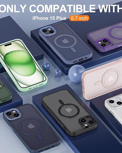 Hython Case for iPhone 15 Plus Case Magnetic Translucent Matte Phone Cases 6.7" [Compatible with MagSafe] Thin Slim Fit Shockproof Bumper Hard Protective Cover for Women Men Girls, Light Blue