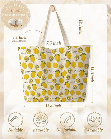 Large Tote Bag for Women - Canvas Tote Bag with Zipper Aesthetic Reusable Shoulder Bag for Gym, Travel, Work