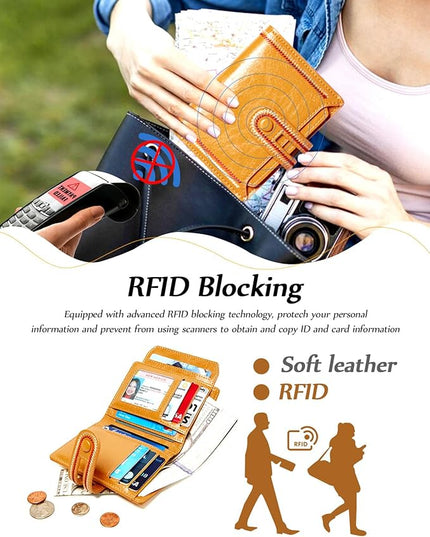 TFKGS Small Wallet for Women Vegan Leather RFID Blocking Bifold Compact Credit Card Holder with Zipper Coin Pocket Yellow
