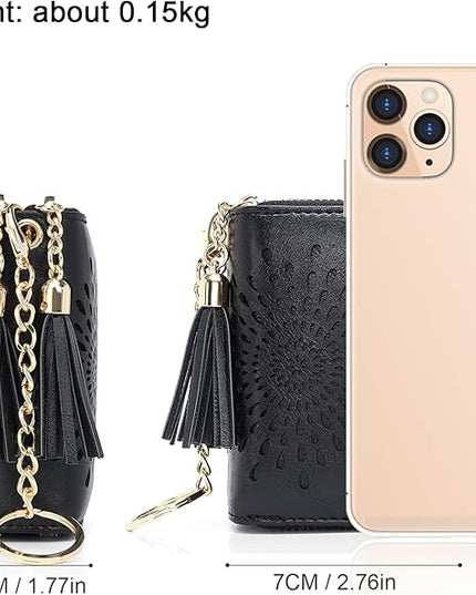 APHISON RFID Credit Card Holder Zipper Card Case Keychain Small Wallet for Women 1942-2 BLACK