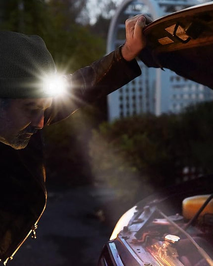 POWERCAP LED Hat Light 150 Lumens Rechargeable Fleece Beanie with Bright Built-in Headlamp Waterproof LED Warm One Size Cap