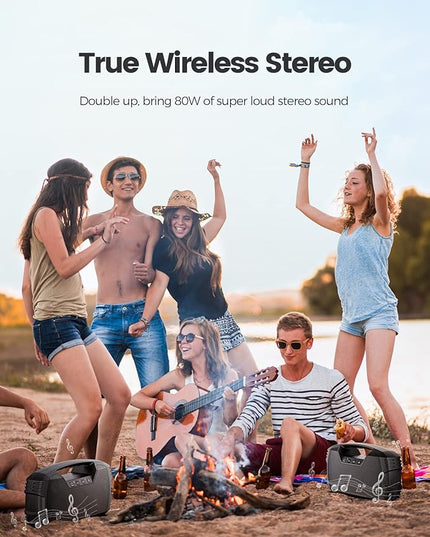 IPX7 Waterproof Bluetooth Speaker, 40W(60 Peak) Portable Wireless Speakers with Subwoofer, 32H Playtime, Stereo Loud Sound, Deep Bass, Bluetooth 5.0 with Handle for Pool, Beach, Outdoor, Gifts