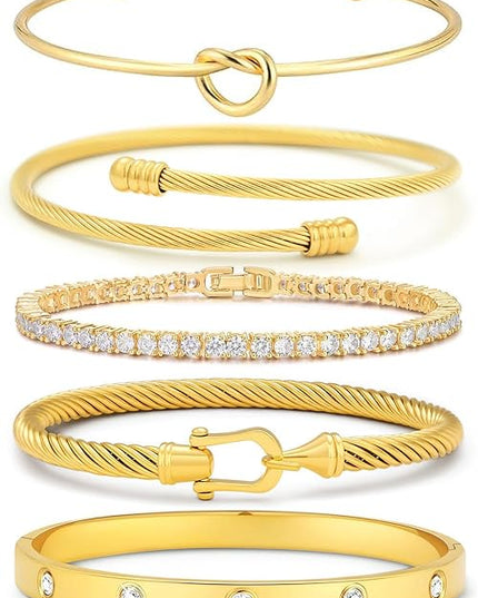 18 K Gold Plated Love Bangle Bracelet Stack Cuff Jewelry for Women Jewelry Set for Women Gift with Box