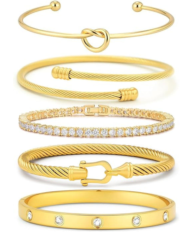18 K Gold Plated Love Bangle Bracelet Stack Cuff Jewelry for Women Jewelry Set for Women Gift with Box