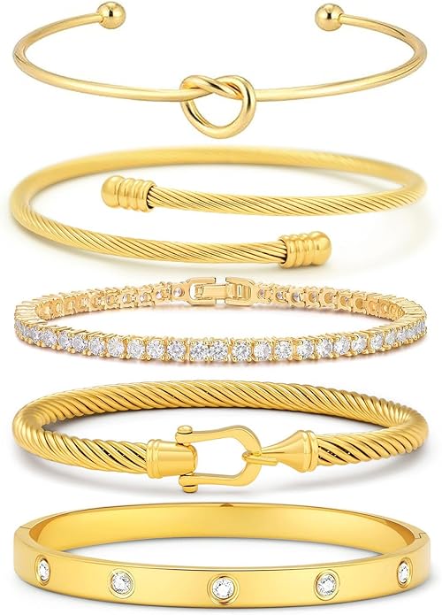 18 K Gold Plated Love Bangle Bracelet Stack Cuff Jewelry for Women Jewelry Set for Women Gift with Box