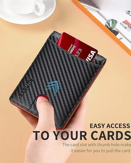 RUNBOX Slim Wallet for Men Genuine Leather RFID Blocking Bifold Minimalist Front Pocket Mens Wallet with Money Clip Thin Gift Box