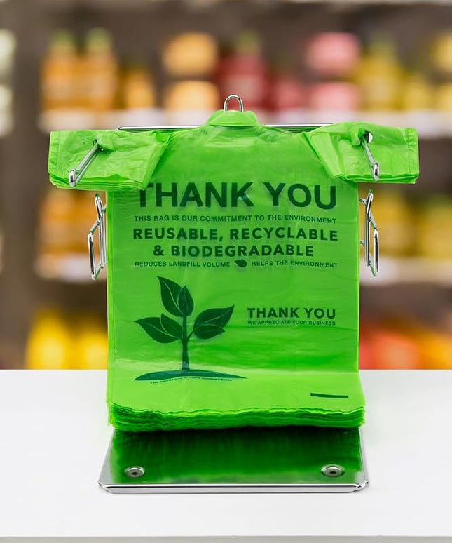 100 Count 100% Biodegradable Thank You Bags – Compostable, Recyclable, Eco-Friendly Grocery T-Shirt, 11.5" x 6.25" x 21", 16 Mic