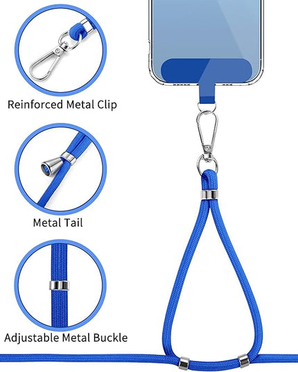 CACOE Phone Lanyard 2 Pcs-1 Pcs Adjustable Neck Strap, 1 Pcs Wrist Strap, 2 Pcs Pads, Universal Crossbody Multifuctional Cell Phone Lanyards Compatible with Most Smartphones(Dark Blue)