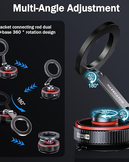 Magnetic Car Phone Mount, 120+ LB Vacuum Suction & 3000gf Magnetic Force, 360° Triple-Axis Adjustable Car Holder for iPhone & All Phones, Twist-Lock Suction Cup, Quick-Release – Black