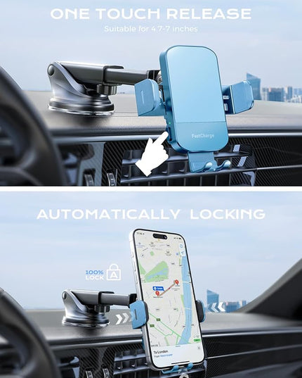 CHGeek 15W Fast Charging Auto Clamping Car Charger Phone Mount Phone Holder (Cyan)