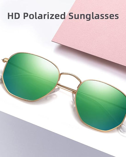 MEETSUN Polarized Hexagon Sunglasses for Women Men Polygon Square Sun Glasses UV400 Protection Metal Frame