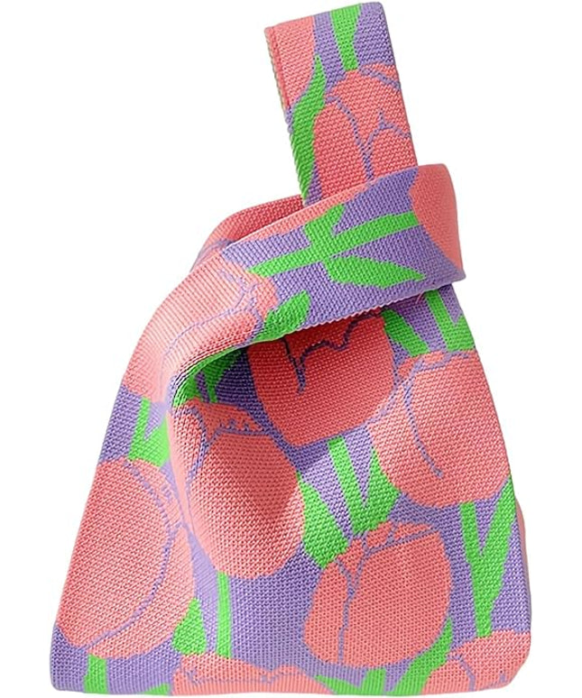 Women's Wrist Knot Tote Bag Small Crochet Wristlet Handbag Aesthetic Cute Knit Purse (Very Small Size)
