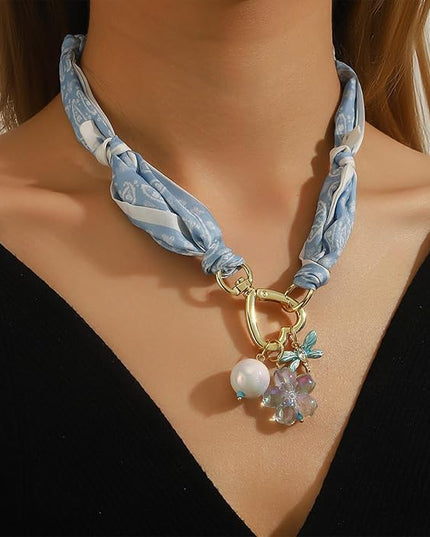 HETICA Scarf Necklace for Women Silk Western Charm Necklaces Fashion Accessory Jewelry Gift