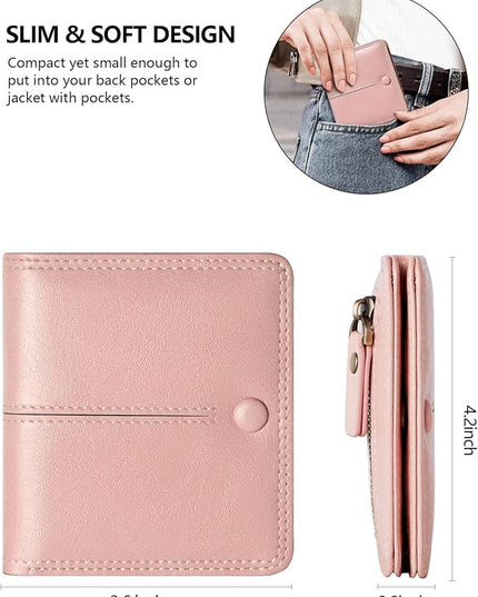 TFKGS Slim Wallet for Women rfid wallet women Small wallets woman Thin Credit Card Holder for womens wallet Vegan Leather Bifold Compact Pocket Ladies Mini Purse Blocking Pink