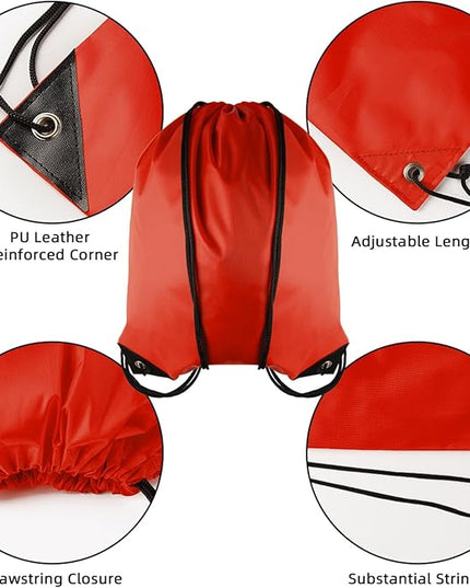GoodtoU Nylon Drawstring Bags - Bulk 48Pcs Red Cinch Sack Gym Backpack for Sport, Traveling, Team