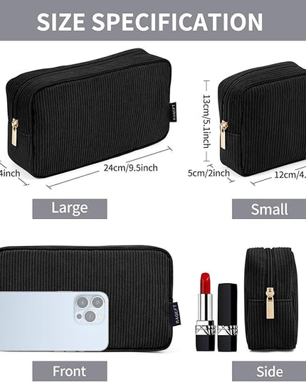MAGEFY Small Makeup Bag for Purse Mini Cosmetics Bag Corduroy Cute Cosmetic Pouch for Women with Slip-in Pockets