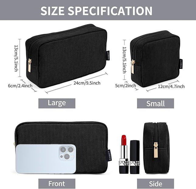 MAGEFY Small Makeup Bag for Purse Mini Cosmetics Bag Corduroy Cute Cosmetic Pouch for Women with Slip-in Pockets