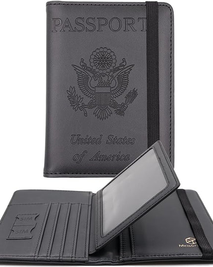 Melsbrinna Rfid Passport Holder for Travel women/Men, Cute Passport Wallet Rfid Blocking Card Slots, Rfid Passport Cover/CaseTravel Wallet, Passport Book Holder (1, Black3)