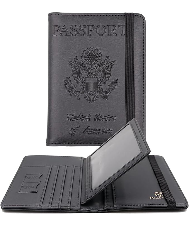 Melsbrinna Rfid Passport Holder for Travel women/Men, Cute Passport Wallet Rfid Blocking Card Slots, Rfid Passport Cover/CaseTravel Wallet, Passport Book Holder (1, Black3)