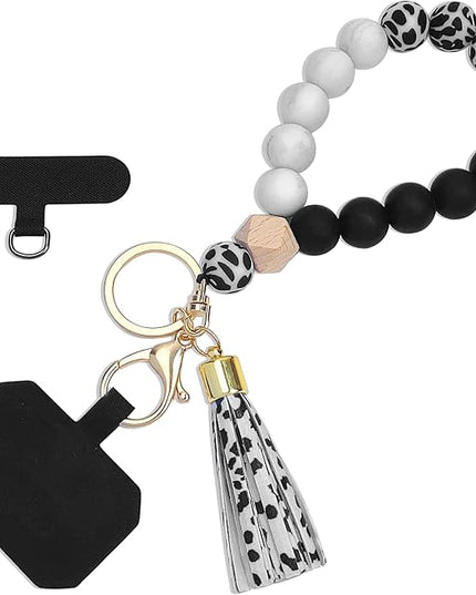 Phone Lanyard Silicone Beaded Phone Wrist Strap Cute Elastic Cell Phone Wristlet Chain Bracelet with 2 Tether Tab