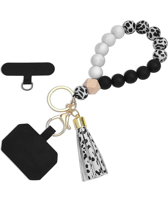 Phone Lanyard Silicone Beaded Phone Wrist Strap Cute Elastic Cell Phone Wristlet Chain Bracelet with 2 Tether Tab