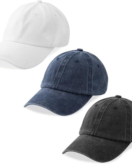 MEINICY 3 Packs Washed-Cotton Plain Baseball Cap, Vintage Adjustable Dad Hats Gift for Men/Women,Unstructured
