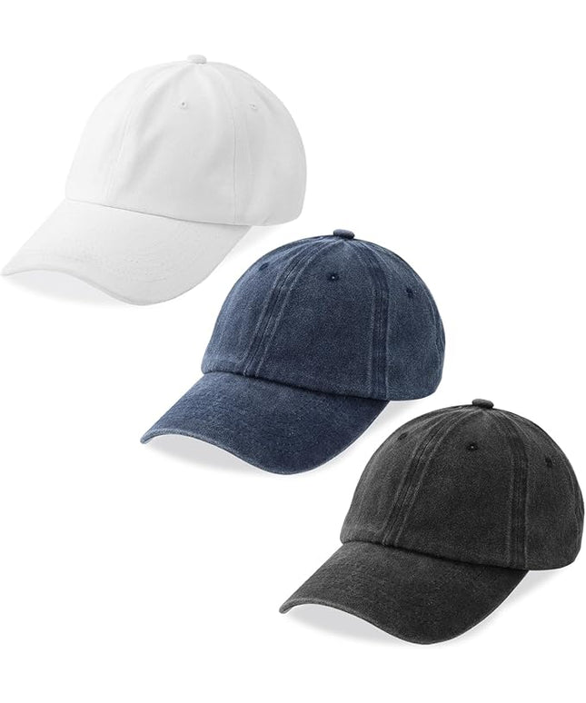MEINICY 3 Packs Washed-Cotton Plain Baseball Cap, Vintage Adjustable Dad Hats Gift for Men/Women,Unstructured