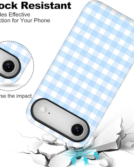 Magnetic for iPhone 17 Air Case Cute Checkered Stripes Phone Case for Women Girls, Shockproof Slim TPU and Hard PC Protective Phone Cover Compatible with MagSafe Designed, Blue