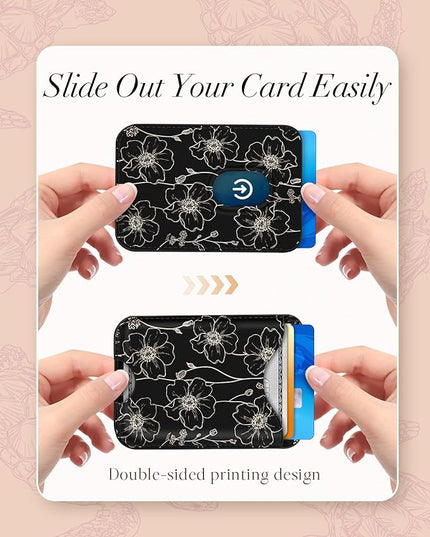 Shorogyt Compatible with Magsafe Wallet Magnetic Card Holder - Line Flower Phone Wallets for Women Teen Girls Cute for iPhone 17/16/15/14/13/12 Series Slim for Apple Mag RFID Magnet, Fit 3 Cards