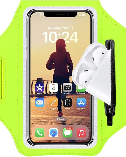 Cell Phone Running Armband with Zipper Pocket Armband Case Running Holder for iPhone 16 Pro Max/15/14 Pro Max/13/12 /11 Pro Max/XS/XR,Galaxy S20 S10,Sweatproof Arm Band with Card/Key Bag