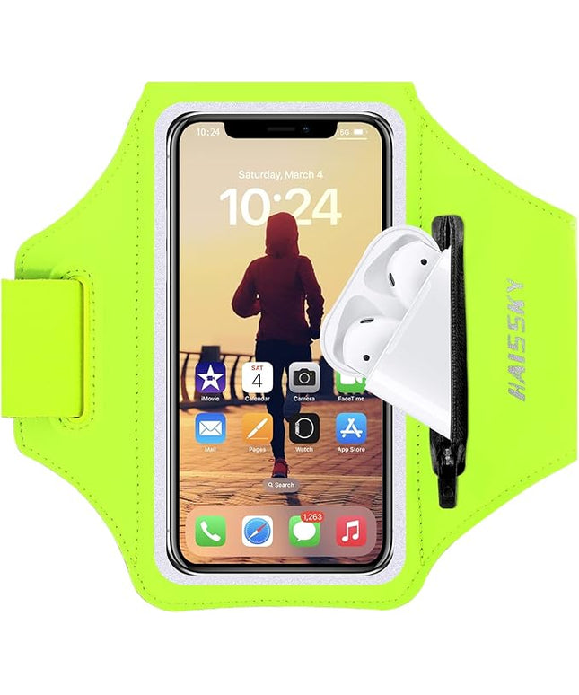 Cell Phone Running Armband with Zipper Pocket Armband Case Running Holder for iPhone 16 Pro Max/15/14 Pro Max/13/12 /11 Pro Max/XS/XR,Galaxy S20 S10,Sweatproof Arm Band with Card/Key Bag