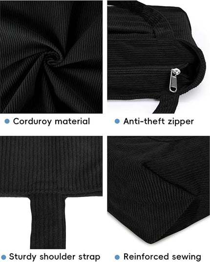 Iioscre Corduroy Tote Bag for Women,Hobo HandBags with Zipper,Large Capacity Casual Shoulder Handbags with Inner Pockets