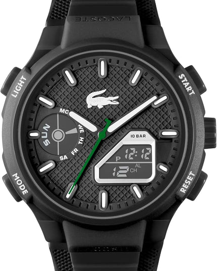 Lacoste LC33 Men's Analog-Digital Watch – TR90 Case, World Clock, Stopwatch, Alarm, Backlight, Textured Silicone Strap, Premium Fashion Timepiece - Gift for Him - 45mm