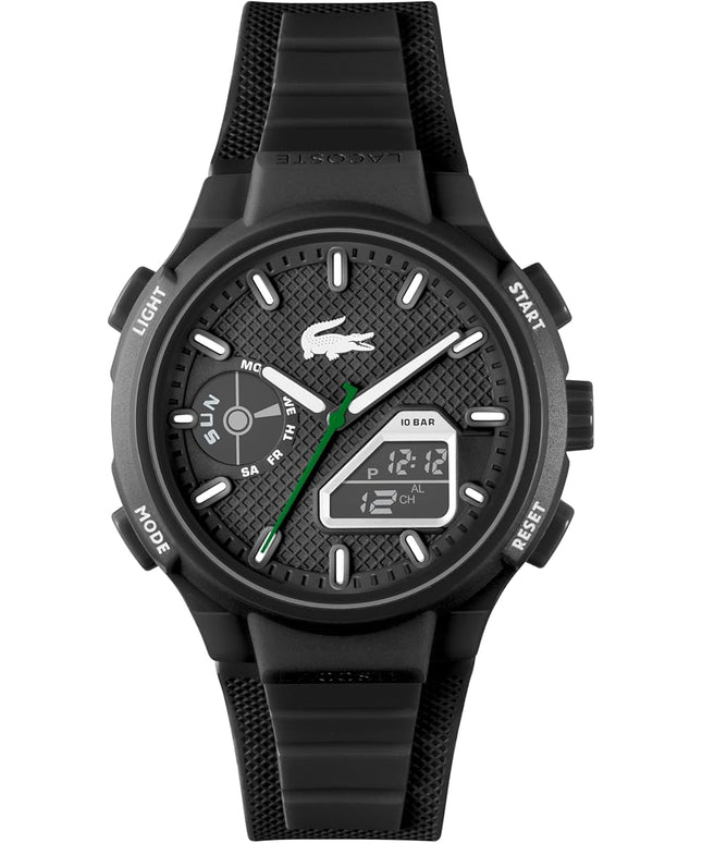 Lacoste LC33 Men's Analog-Digital Watch – TR90 Case, World Clock, Stopwatch, Alarm, Backlight, Textured Silicone Strap, Premium Fashion Timepiece - Gift for Him - 45mm