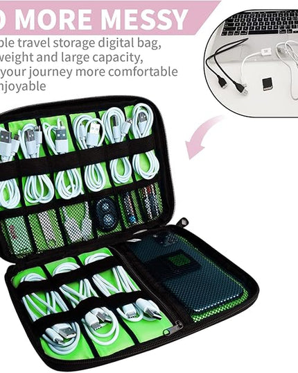Electronics Travel Organizer,Portable Waterproof Electronic Travel Storage Bag for Small Charging Cord Storage,Charger,SD Card etc,for Travel,Business -Pink Green