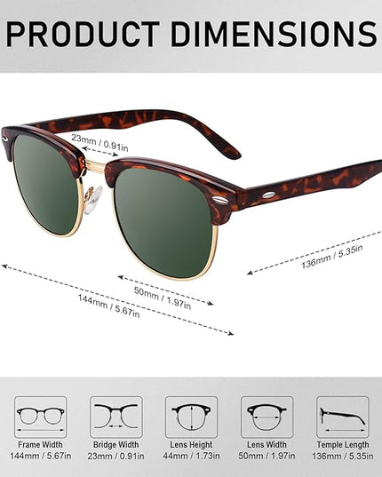 GQUEEN Classic Horn Rimmed Semi Rimless Polarized Sunglasses for Men Women GQO6