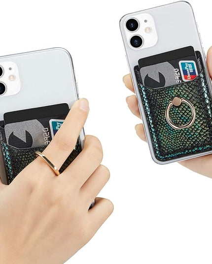 BIAJIYA Phone Card Holder RFID Leather Wallet Credit Adhesive Cell Case Stick-on Card Holder for Women and Men Back of Phone for Most of Smartphones