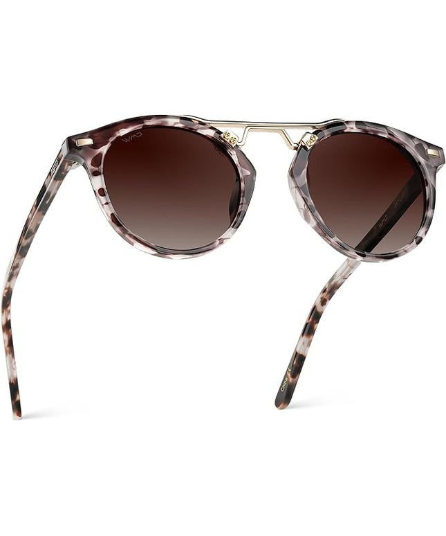 WearMe Pro - Women's Polarized, Round Retro, Double-Bridge Vintage Sunglasses
