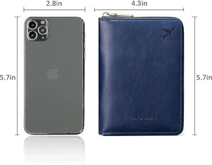 Passport Holder for Travel Women and Men RFID Passport Holder with Card Slots Holder Passport Case Passport cover Passport Wallet Travel Essentials and Accessories (Short Zipper, SZ-Navy)