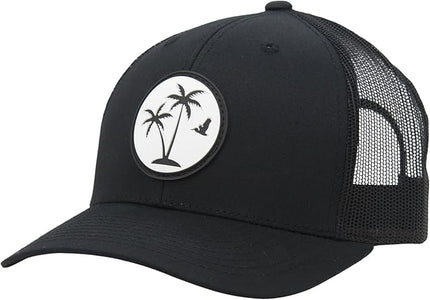 LINDO Trucker Hat [ Palm Tree 2.0 Design ] for Men and Women: Mid Profile Cap with Breathable Mesh Back and Adjustable Snap