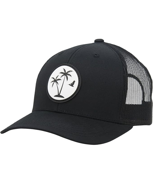 LINDO Trucker Hat [ Palm Tree 2.0 Design ] for Men and Women: Mid Profile Cap with Breathable Mesh Back and Adjustable Snap