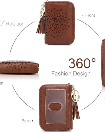 APHISON RFID Credit Card Holder Zipper Card Case Keychain Small Wallet for Women 1927 COFFEE