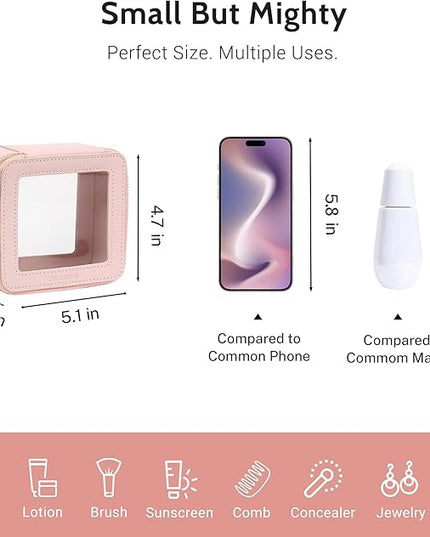 Aveniee Mini Clear Makeup Bag, Small Cosmetic Bags Travel Toiletry Pouch Organizer, TSA Approved Make up Case with Zipper, Car Bag for Essentials,Pink