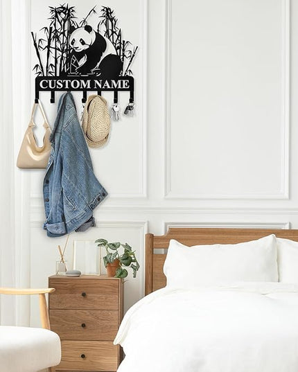Dyoart Bamboo Panda Animal Wall Key Holder | Metal Key Organizer with Hooks | Coat Rack & Wall Decor for Front Door & Hallway