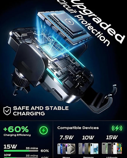 CHGeek Wireless Car Charger, 2026 Upgrade 15W Fast Charging Auto Clamping Car Phone Holder Charger, Phone Holders for car Mount, fit for iPhone 17 16 15 14 13 Mini Pro Max XR,Samsung Galaxy S25 Ultra